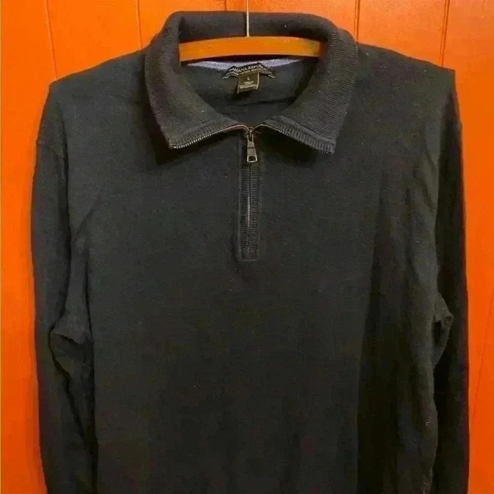Banana Republic 1/4 Zip Sweater 85% Pima Cotton 15% Cashmere Size L men navy